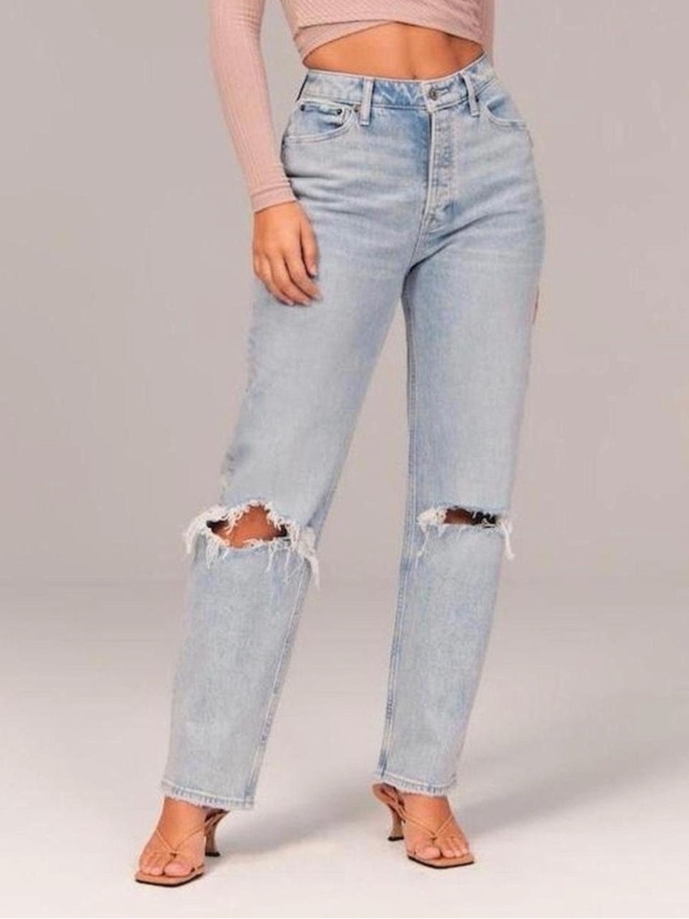 Abercrombie & Fitch Curve Love The Mom High Light Blue Ripped Jeans 24/7